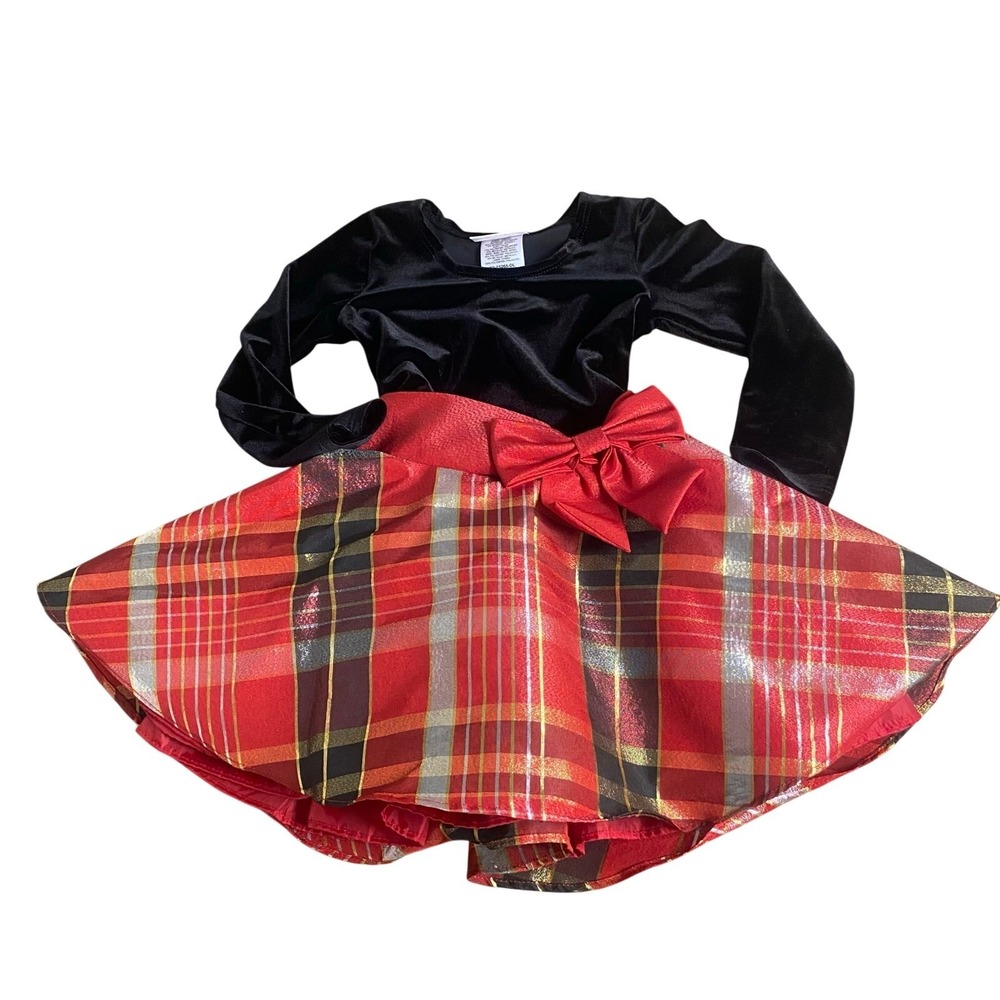 Bonnie Jean black velvet long sleeve Christmas plaid dress SIZE 2T